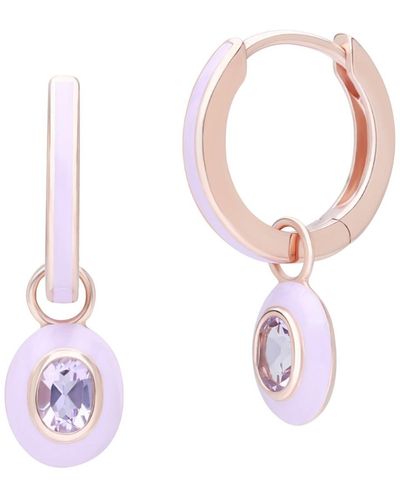 Gemondo Violet Enamel & Pink Amethyst Hoop Earrings In Rose Gold Plated Sterling Silver