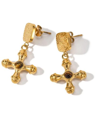 Olivia Le Adalena Cross Charm Earrings - Metallic