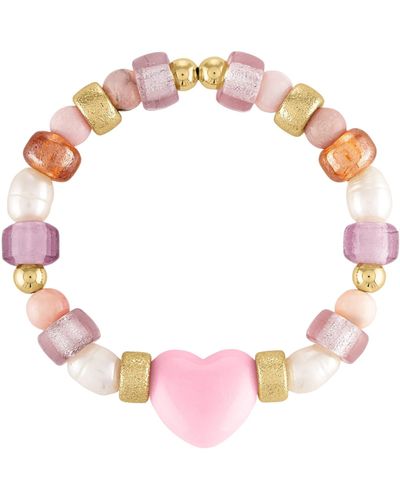 Olivia Le Pink Puff Heart Glass Bead Bracelet