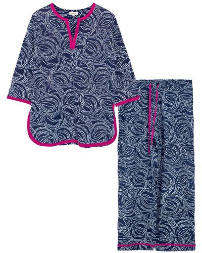 Inara Indian Cotton Starry Night Print Pajamas - Blue