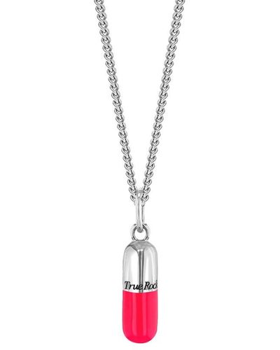 True Rocks Neon Pink & Sterling Silver Mini Pill Pendant On Sterling Silver Chain - Red