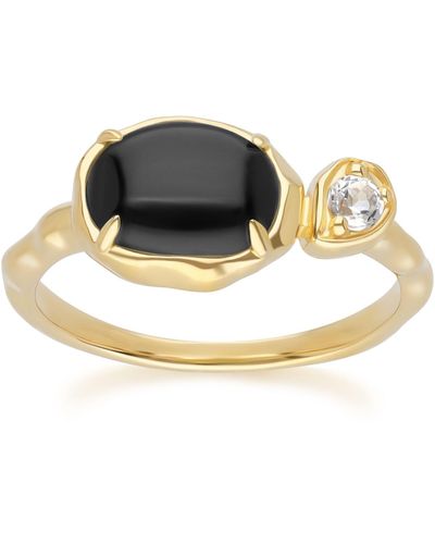 Gemondo Oval Black Onyx & Topaz Ring In Gold Plated Sterling Silver - Metallic
