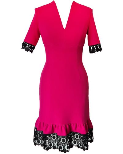 Mellaris Holly Dress Fuchsia Crepe And Black Lace - Pink