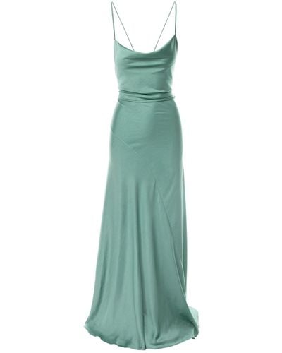 ROSERRY Tulum Cowl Neck Satin Maxi Dress In Ocean Blue - Green
