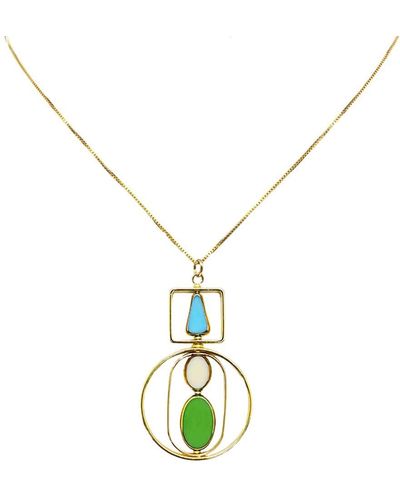 Aracheli Studio Baby Blue, Beige And Green Vintage German Glass Beads, Art Deco Necklace - Metallic