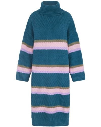 Cara & The Sky Tanya Roll Neck Stripe Knitted Midi Dress - Blue