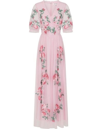 Frock and Frill Raisa Floral Embroidered Maxi Dress - Pink