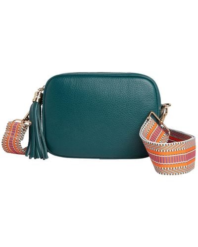 Betsy & Floss Verona Crossbody Tassel Teal Bag With Orange Aztec Strap - Green