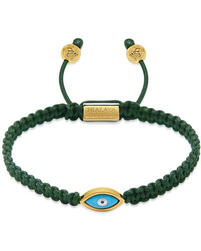 Nialaya Dark Green String Bracelet With Gold Evil Eye