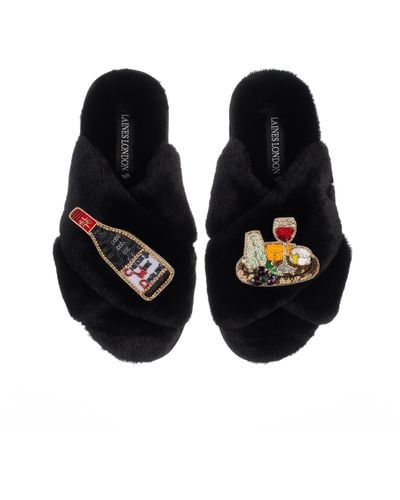 Laines London Classic Laines Slippers With Cheese & Red Wine Brooches - Black