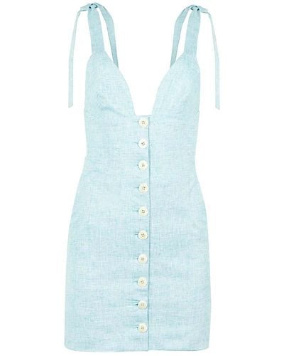 blonde gone rogue Linen Mini Dress, Upcycled Linen, In Sparkly Light - Blue