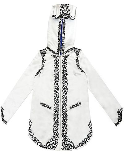 Quillattire Embellished Hood Long Jacket With Star Lining - White