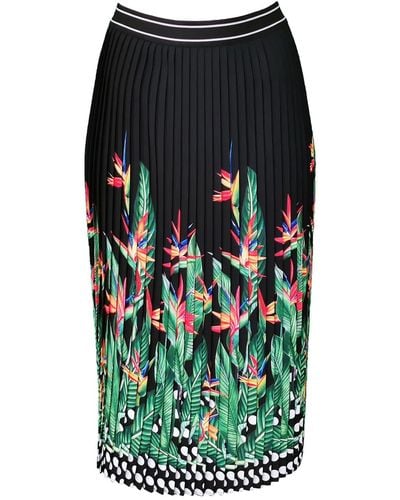 Lalipop Design Palm Tree Print Pleated Midi Skirt - Black