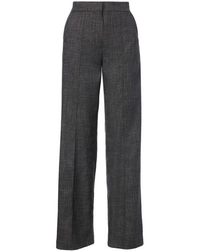 BLUZAT Straight-cut Pants With Stripe Detail - Gray