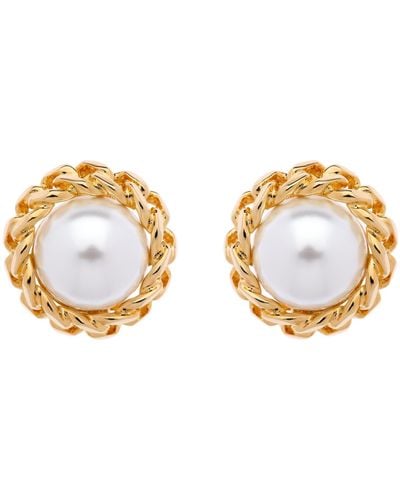 Emma Holland Jewellery Pearl & Gold Chain Clip Earrings - Metallic