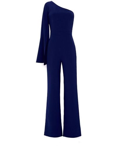 Nomi Fame Amona Royal One Sleeve Asymmetric Neckline Jumpsuit - Blue