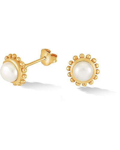 Dower & Hall Fine Yellow Gold Anemone Studs With White Pearl - Metallic