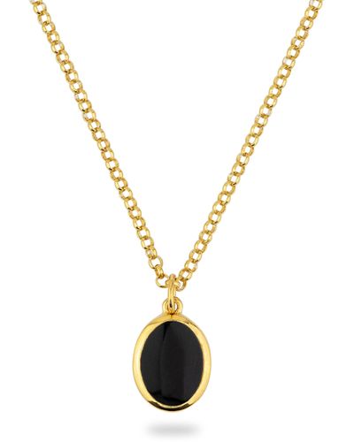 Phira London Gold Jamestown Onyx Oval Stone Necklace & Pendant - Black