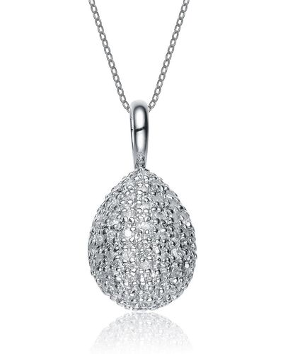 Genevive Jewelry Sterling Silver Delicately Designed Teardrop Pendant - Metallic