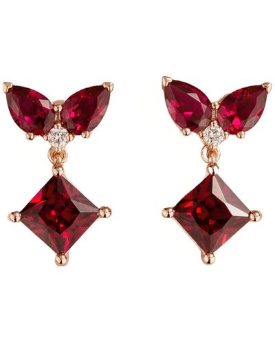 Juvetti Amore Rose Gold Earrings Ruby & Diamonds - Red