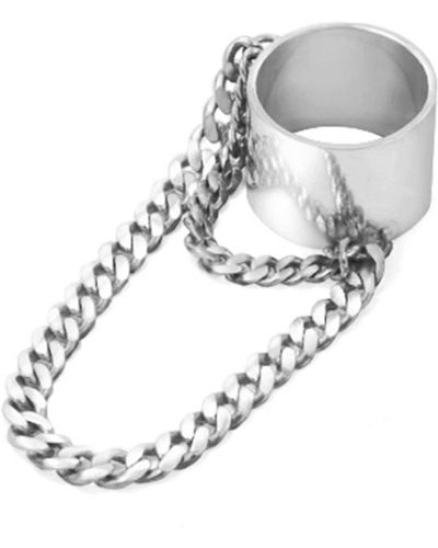 Undefined Jewelry Bold Knuckle Ring With Chain - Metallic