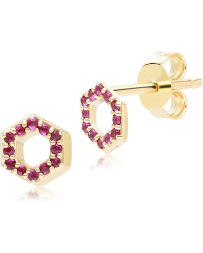 Gemondo Geometric Hex Ruby Stud Earrings In Yellow Gold - Pink
