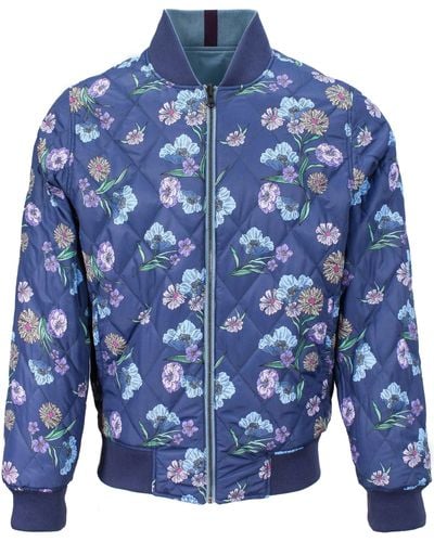 lords of harlech Ron Spaced Floral Reversible Bomber Jacket - Blue