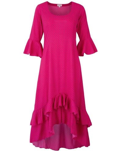 At Last Victoria Midi Dress In Hot Pink With Green Spot