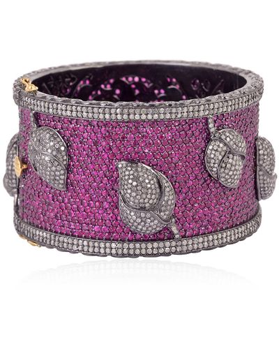 Artisan Natural Ruby Pave Diamond Bracelet 18k Gold 925 Silver Handmade Jewelry - Purple