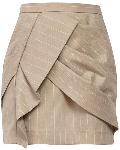 Cliché Reborn Twill Pleated Asymmetric Mini Skirt - Natural