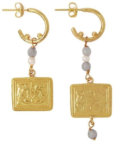Ottoman Hands Delphi Drop Hoop Earrings With Labradorite Beads - Multicolour