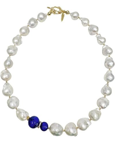 Farra Baroque Pearls With Lapis Chunky Necklace - Blue