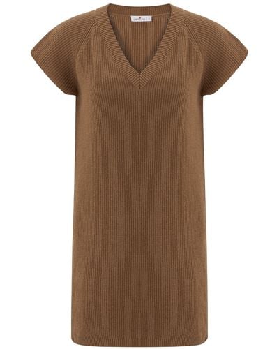 Peraluna V-neck Knitwear Sleeveless Drop-shoulder Long Tunic - Brown