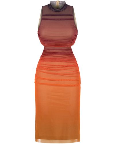 Khéla the Label Calamity Mesh Dress With Orange Gradient Print