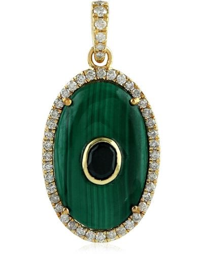 Artisan 18k Gold In Pave Diamond & Bezel Set Spinel With Malachite Charm Pendant - Green