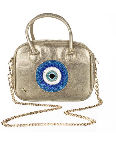Laines London Couture Metallic Bag With Embellished Evil Eye