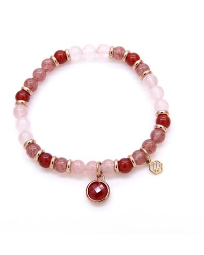 Jadeite Atelier Rose Quartz Red Chalcedony Strawberry Quartz Beaded Bracelet With Red Chalcedony