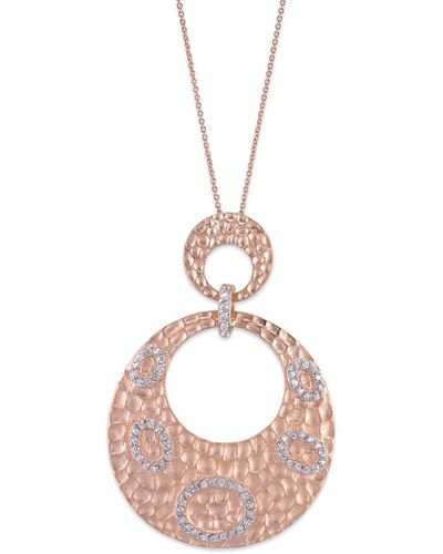 Genevive Jewelry Sterling Silver Rose Gold Plated Cubic Zirconia Dual Circle Pendant - Pink