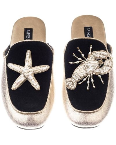 Laines London Classic Mules With Pearl Starfish & Lobster Brooches - Black