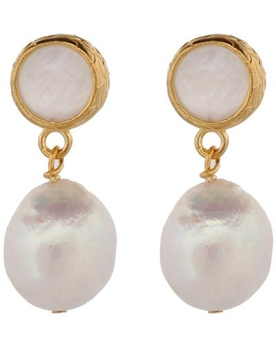 Ebru Jewelry Delicate Pearl & Gold Earrings - White