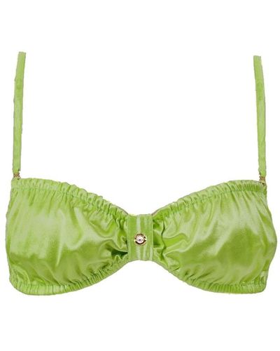 Decolet the label Luna Ruched Satin Top In Chartreuse - Green
