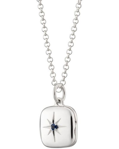 Lily Charmed Sterling Silver Star Locket Necklace With Blue Stone - Metallic