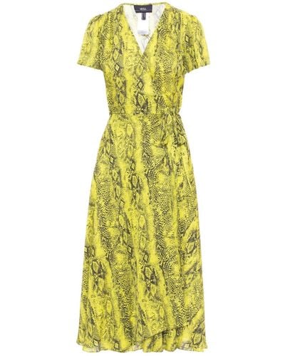 Nissa Wrapped Viscose Midi Dress - Yellow
