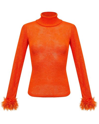 Andreeva Orange Knit Turtleneck With Handmade Knit Details - Red