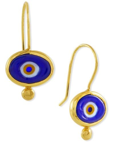 Ottoman Hands Alara Evil Eye Navy Drop Earrings - Blue