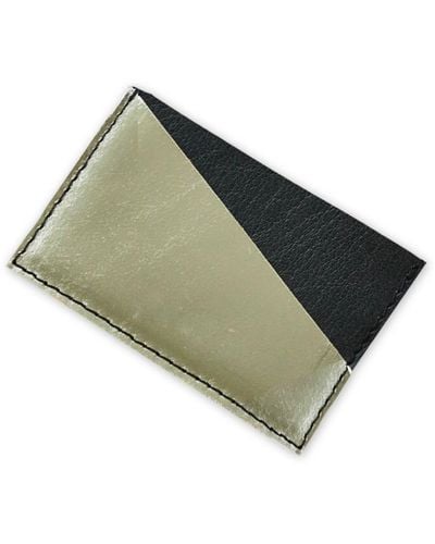 VIDA VIDA Diagonal Gold & Leather Card Holder - Green