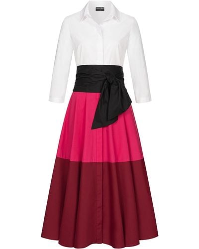 Marianna Déri Pink-red Colorblock Shirt Dress With Tie Belt