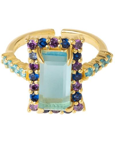 Lavani Jewels Rivoli Aquamarine & Purple Ring - Multicolor