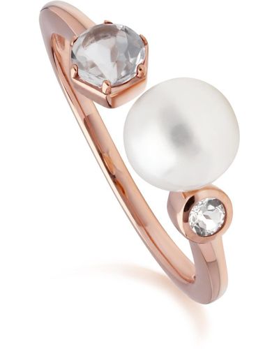 Gemondo Pearl & Topaz Open Ring In Rose Gold Plated Sterling Silver - White
