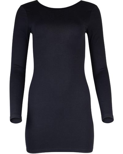 Lezat Jenna Long Sleeve Open Back Cotton Mini Dress - Blue